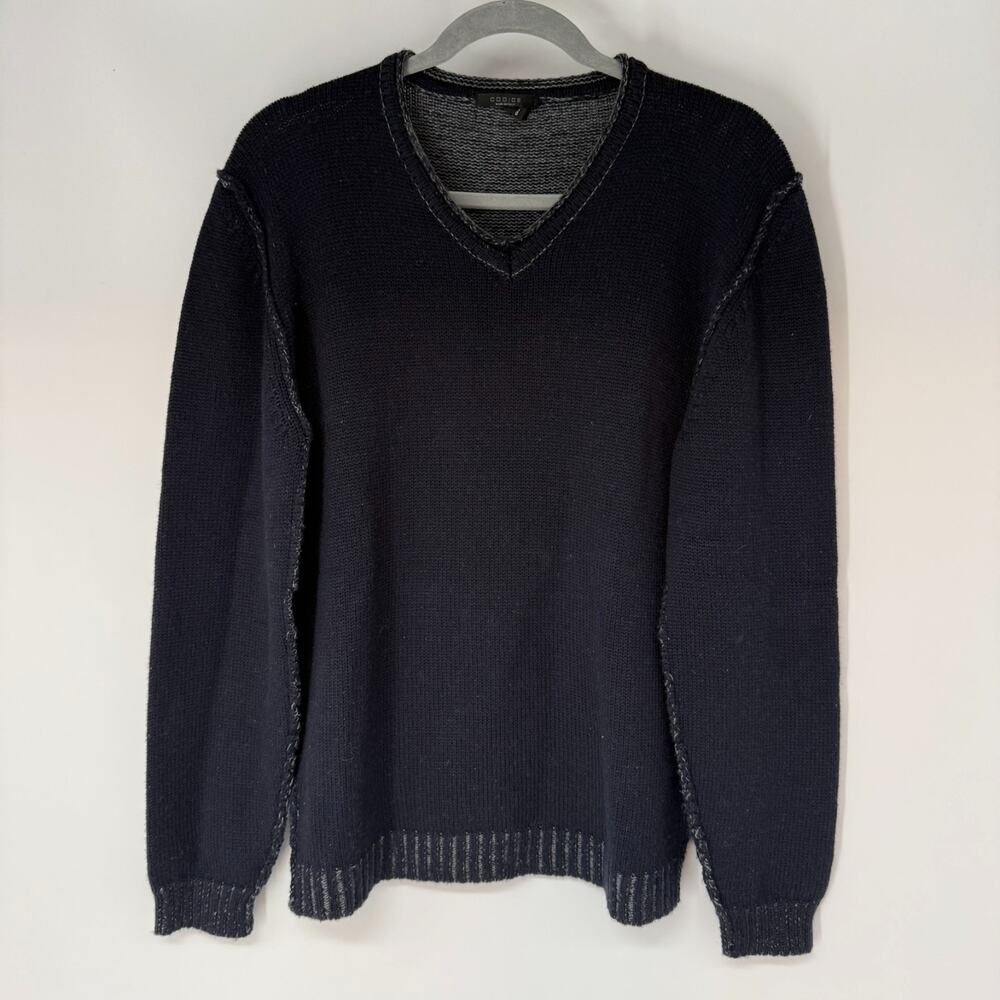 CODICE Italy Merino Wool Blend Sweater Men 50 US M Black Knitted Exposed Seams